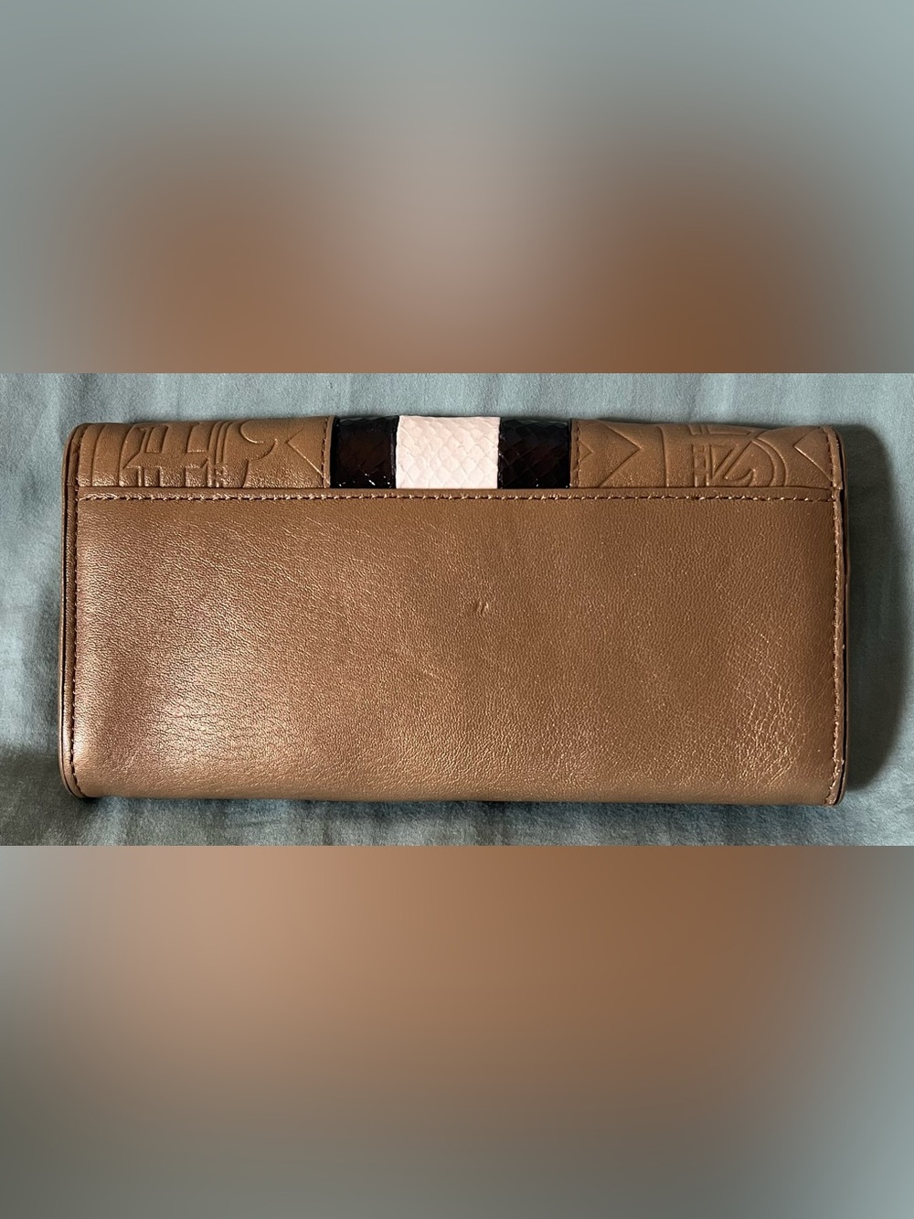 L.A.M.B. Dorset Gold Wallet Embossed with Black and White Faux Snakeskin - Picture 2 of 15